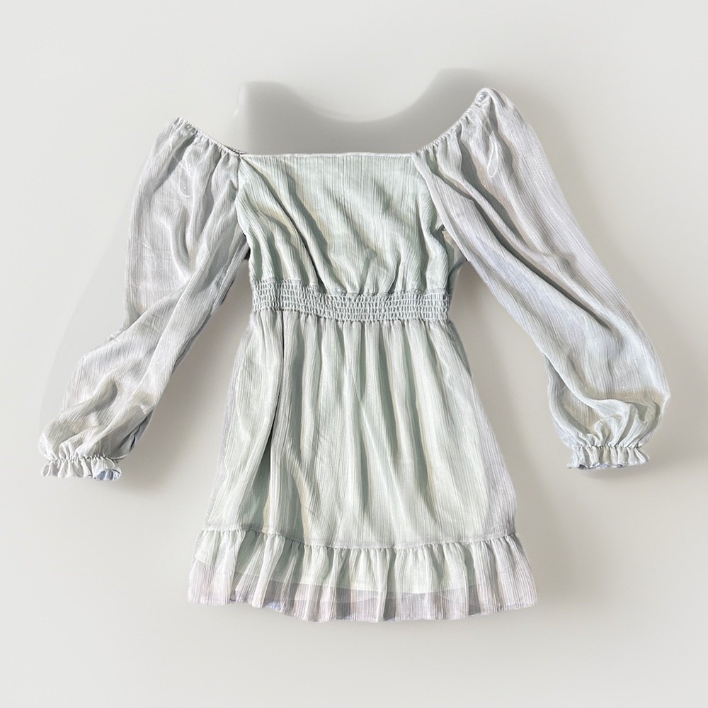 Altar'd State Women's Mint Green Textured  Long Sleeve Fairy Dress Large